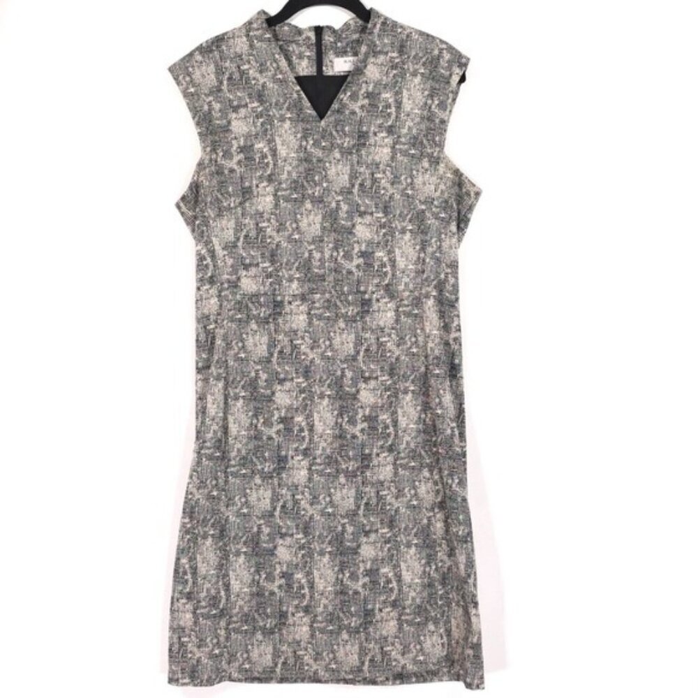 M.M. LAFLEUR NY Aditi Dress Crackle Gray Size 12 Shift V Neck Sleeveless‎